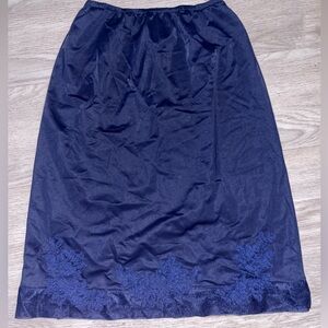 Vintage Navy Blue Lace Slip Skirt Medium
